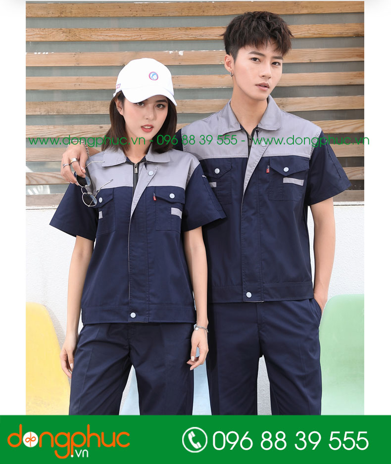 Mẫu bảo hộ màu tím than phối ghi cộc tay